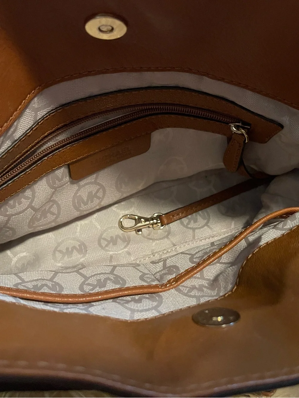 Michael Kors Cognac Leather Satchel with Gold MK Charm